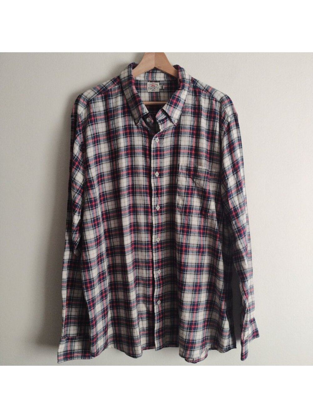 Faherty Mens Plaid Shirt XXL Lightweight Cotton Blue Red Check Lumberjack
